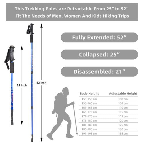 Aihoye Hiking Trekking Poles, 4 Pack Collapsible,Lightweight, Anti Shock, Walking Sticks,Adjustable Hiking Pole for Men and Women