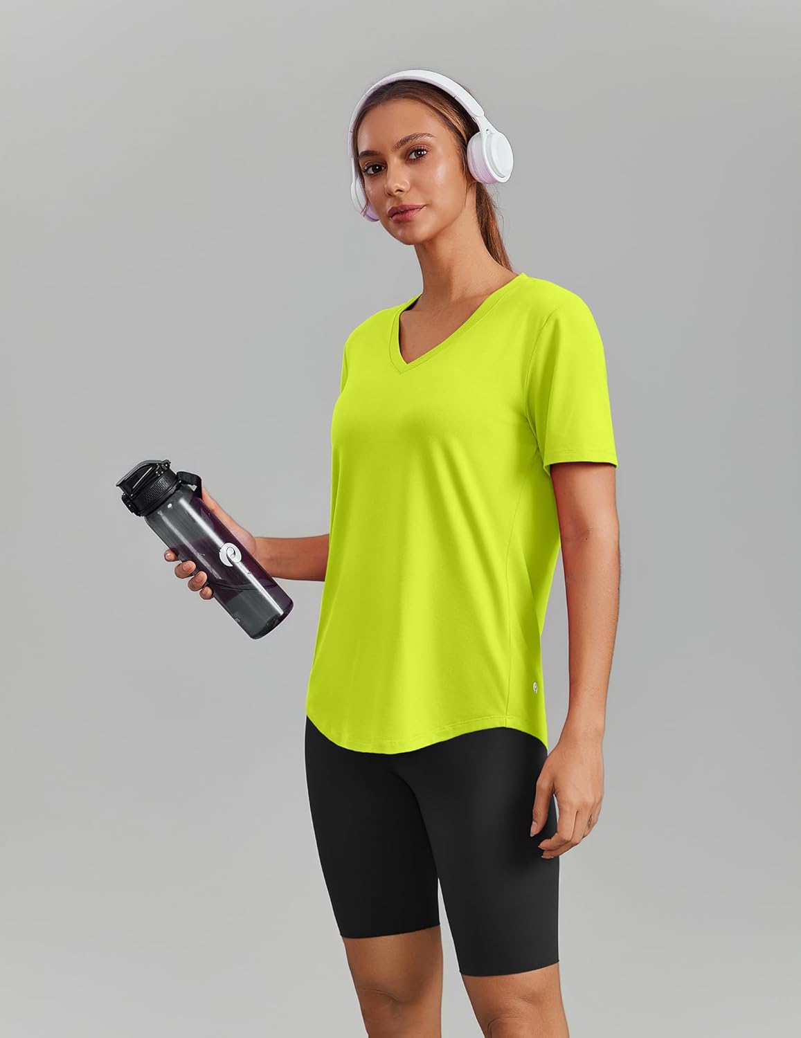 PINSPARK Soft Workout Tops for Women - Short Sleeve V-Neck, Moisture-Wicking, UPF 50+ Sun Protection, Quick Dry Gym Shirt
