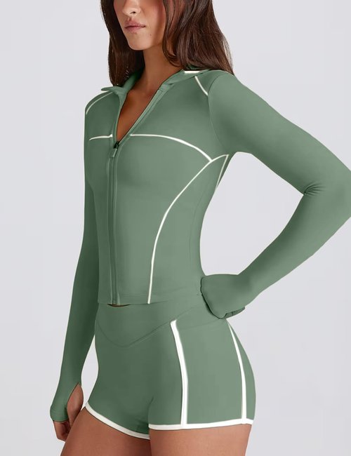 Lviefent Women's Zip-Up Active Jacket - Color Block Slim Fit Long Sleeve Workout Top with Thumb Holes