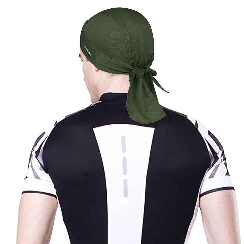 HASAGEI Army Green Cooling Do Rag Skull Cap Bandana for Men - Breathable Sweat-Wicking UV Shield