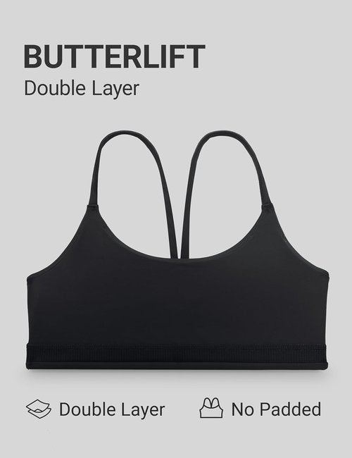 CRZ YOGA Sports Bra - Butterlift Double Lined V Back, Wireless Scoop Neck, Non-Padded, Comfortable Fit