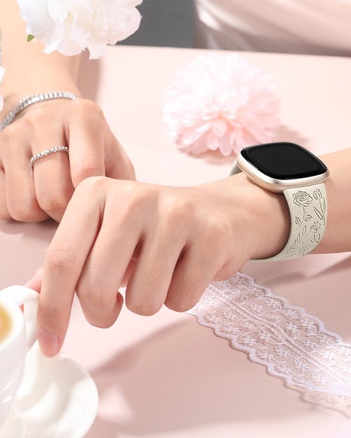4 Pack Engraved Replacement Strap for Women Only Compatible with Fitbit Versa 3/Fitbit Sense/Fitbit Versa 4/Fitbit Sense 2 Bands Four Models