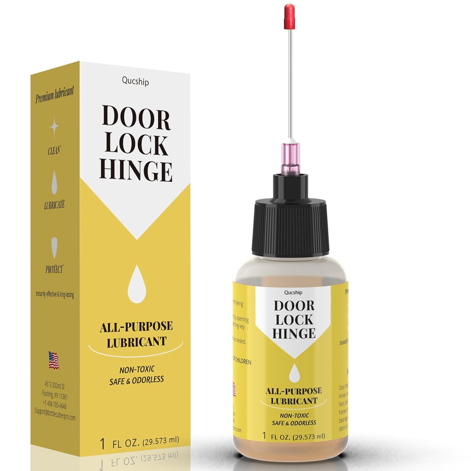 Qucship Door Hinge Lubricant - 1 oz Needle Oiler for Squeaky Hinges, Locks & Tools