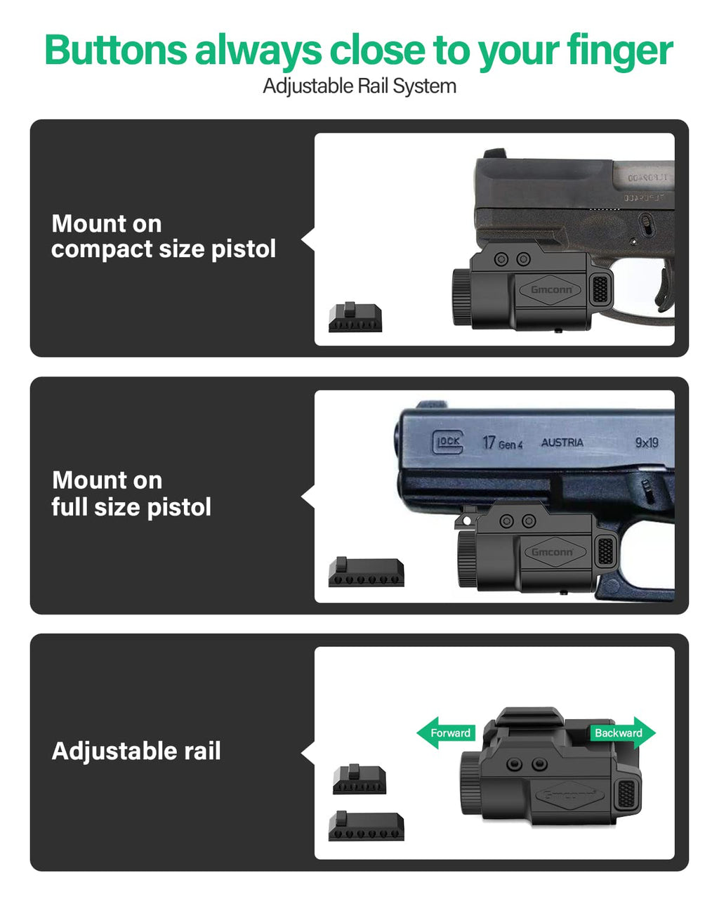 Gmconn 700 Lumen Pistol Light, Compact Adjustable Rail Mounted Flashlight Mini Weapon Light with Strobe Mode for Picatinny MIL-STD-1913, Glock (700 Lumen)