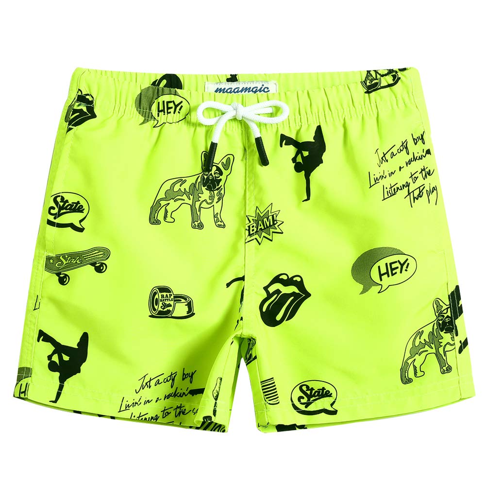 maamgic Boys Swim Trunks Toddler Swim Shorts Little Boys Bathing Suit Swimsuit Toddler Boy Swimwear,Fluorescent Green,5 T
