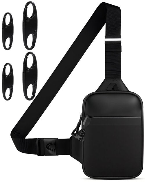 Peciees Mini Anti Theft Crossbody Sling Bag Small Chest Bag Dual Pocket Water Resistant Fanny Pack Running Phone Holder for Men Women Workout Travelling, 2 Sizes, Small Black