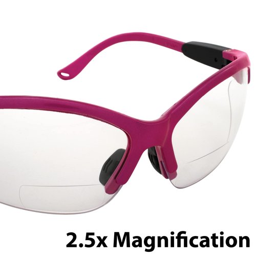 Global Vision Eyewear Cougar Bifocal Women's Safety Glasses Dark Pink Nylon Frame Clear Lenses