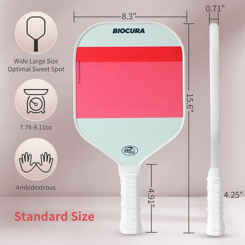 BIOCURA Pickleball Paddles Set of 2 – Durable Fiberglass, Lightweight Pickle Ball Rackets 2pack with 4 Outdoor Balls & Carry Bag – Outdoor Game for Women, Men & Beginners(Pink White)