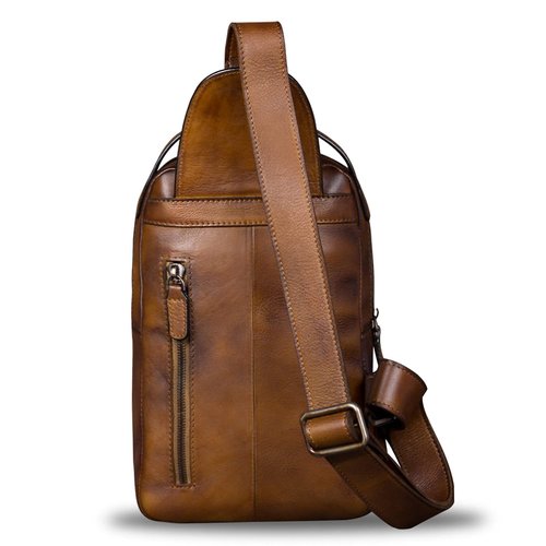 IVTG Genuine Leather Sling Bag Chest Shoulder Fanny Bag Hiking Backpack Vintage Handmade Crossbody Daypack (Brown)