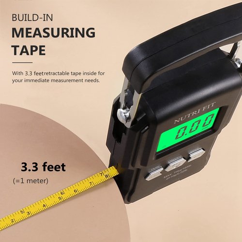 Nutri Fit Digital Luggage Weight Scale - Handheld Suitcase Weigher with Hook & Measuring Tape, 165lb/75kg