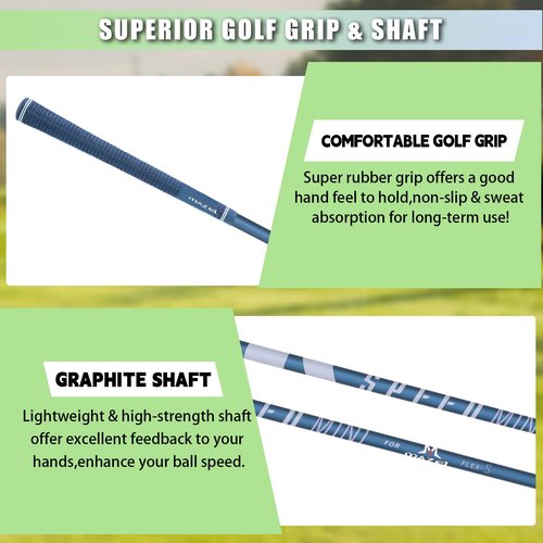 MAZEL Mini Driver/Iron Golf Clubs Swing Trainer Aid to Improve Your Hitting Accuracy & Speed (Deep Blue,Left Hand, Mini Driver)
