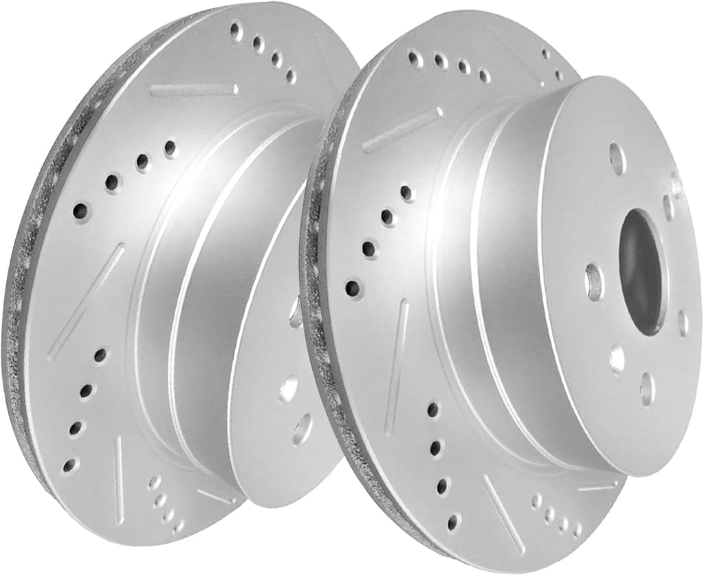 WEIZE Rear Brake Kit - Carbon Fiber Ceramic Pads & Drilled/Slotted Rotors for Chevy Equinox/GMC Terrain 2010-2017