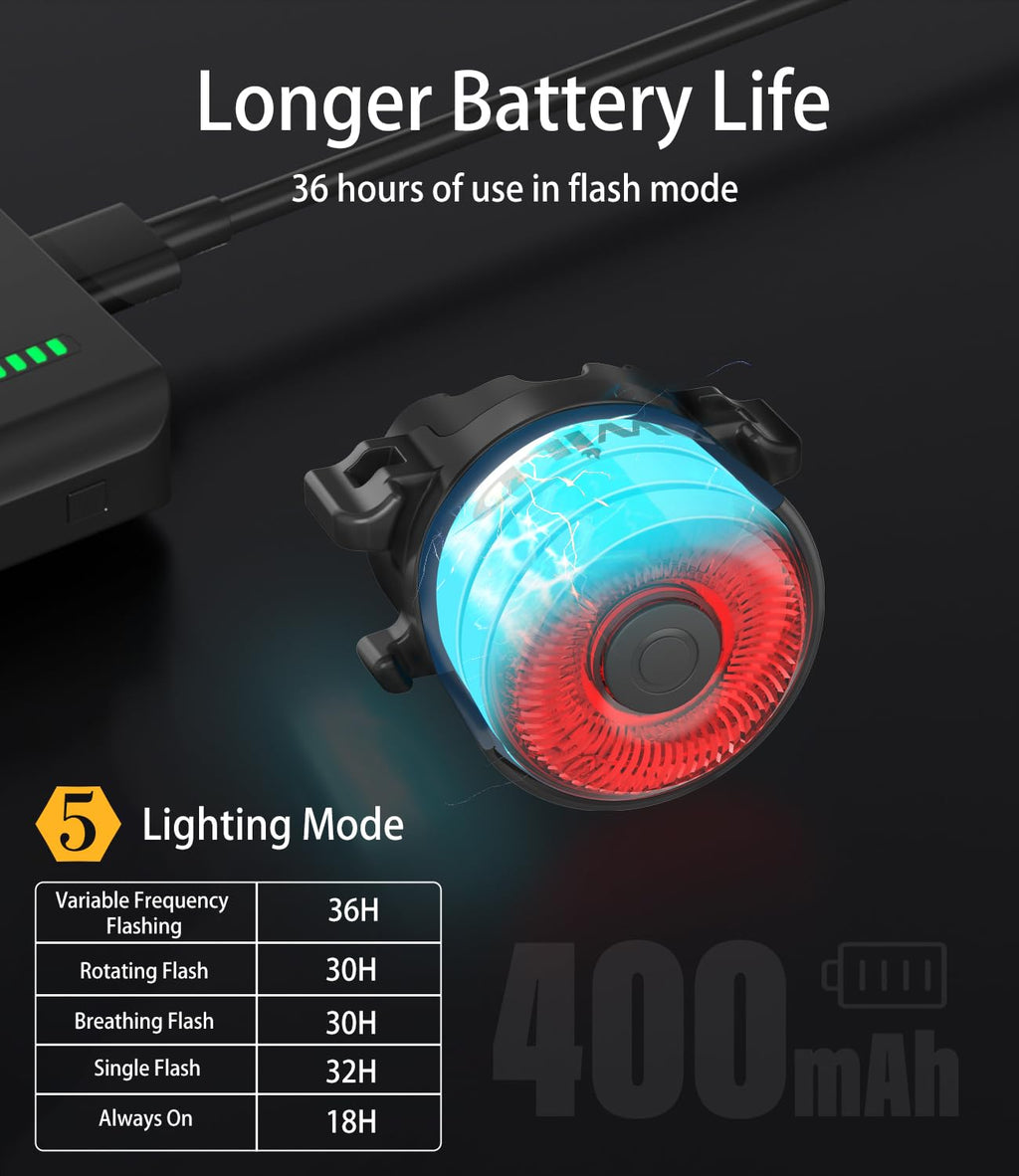 TOWILD TL03 Bike Tail Light Smart Brake Sensing Bike Rear Lights,Type-C Cable Waterproof Bicycle Back Lights Led Rechargeable Auto On/Off Flash Strobe Safety Red Taillight for Road Cycling Commuting