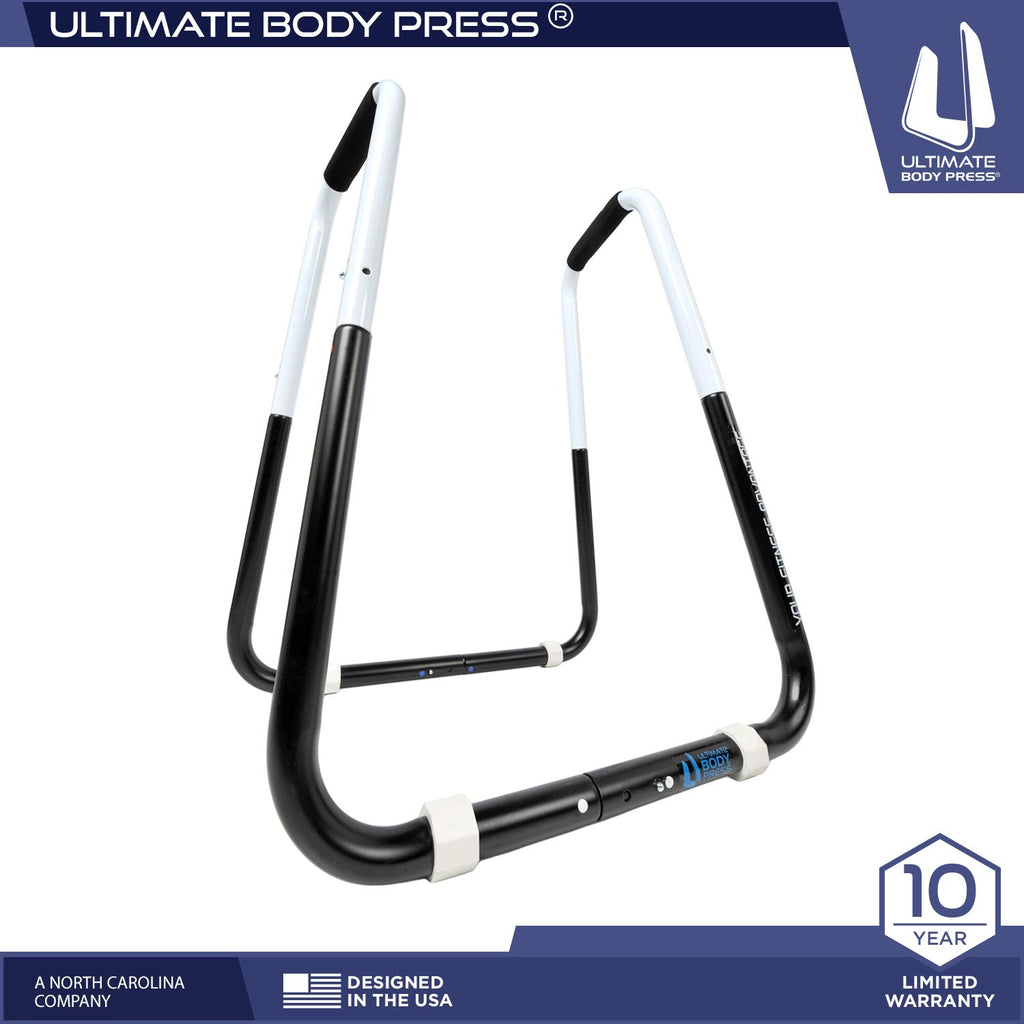Ultimate Body Press Dip Bar Fitness Station - Adjustable Width Folding Dip Stand with Angled Grips, Stable Leveling and Easy Storage