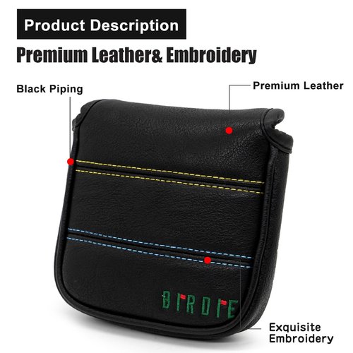 Golf Club Headcover 3 Wood Headcover Birdie Design Magnetic Closure Elegant Embroidery Premium Leather Driver Fairway Wood Hybrid Blade Mallet Putter Cover (for Mallet Putter)