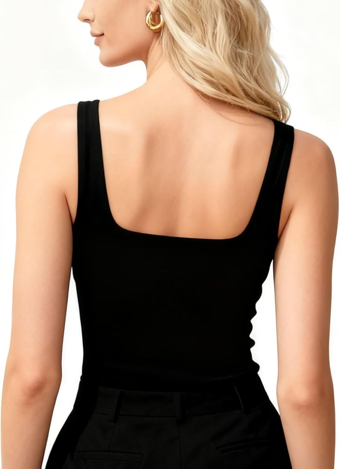 Sunzel Double-Lined Tank Tops for Women - Square Neck Sleeveless Fitted Athletic Shirts for Yoga & Casual Wear