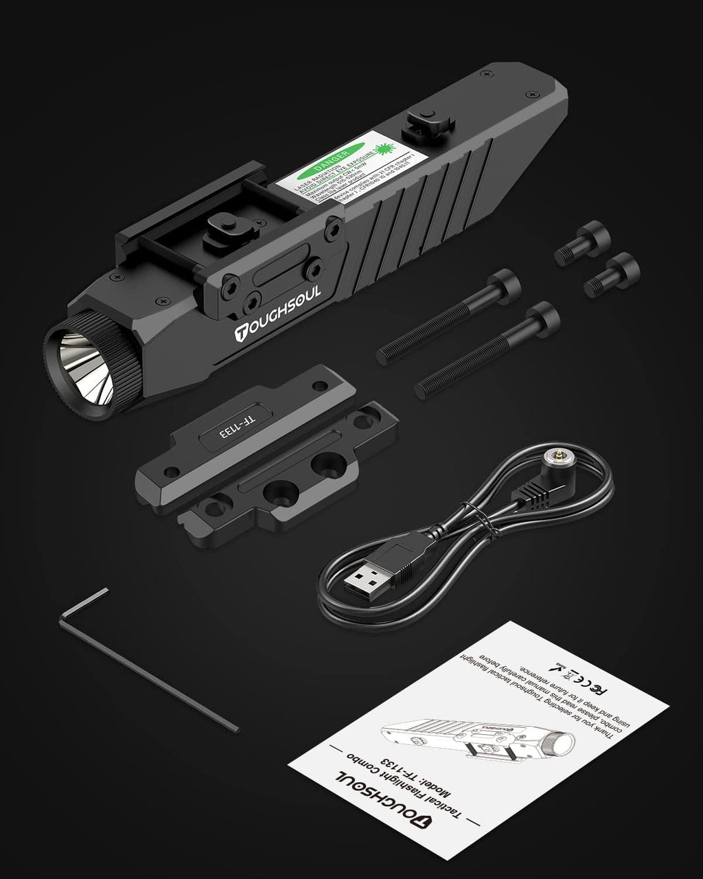 TOUGHSOUL Tactical Flashlight - 1450 Lumen Picatinny Rail & MLOK Mount with Strobe Function