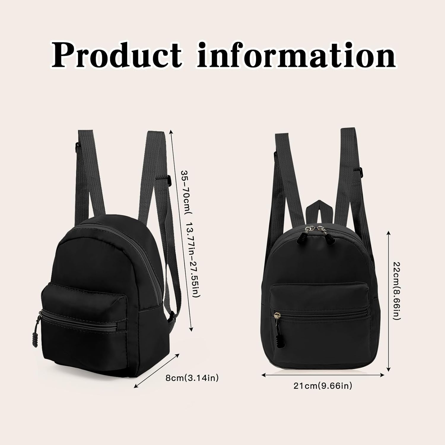 Skiennix Mini Backpack - Lightweight Small Backpack Purse with Zippers for Travel | Black
