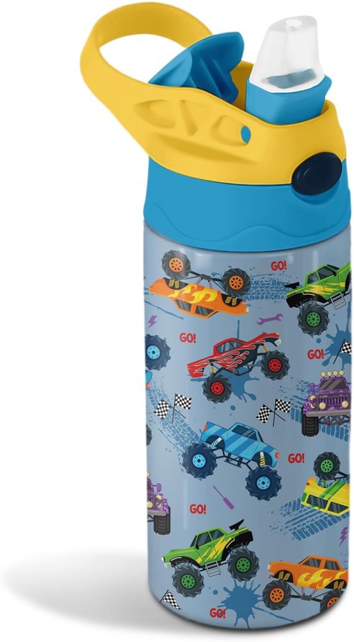 Monster Truck | 12 oz Kids Water Bottle - Insulated, Leak-Proof, BPA-Free with Straw & Handle