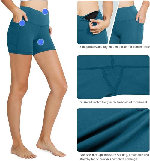 Baleaf Women's High Waist Biker Shorts - Comfortable Spandex Workout Shorts with Pockets | 8", 5", 3" Sizes