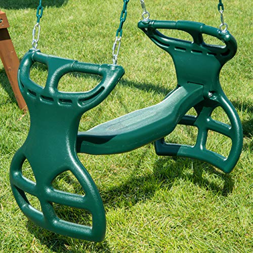 Gorilla Playsets Dual Ride Glider Swing for Kids, Back-to-Back Tandem, Green Plastic Coated Chains