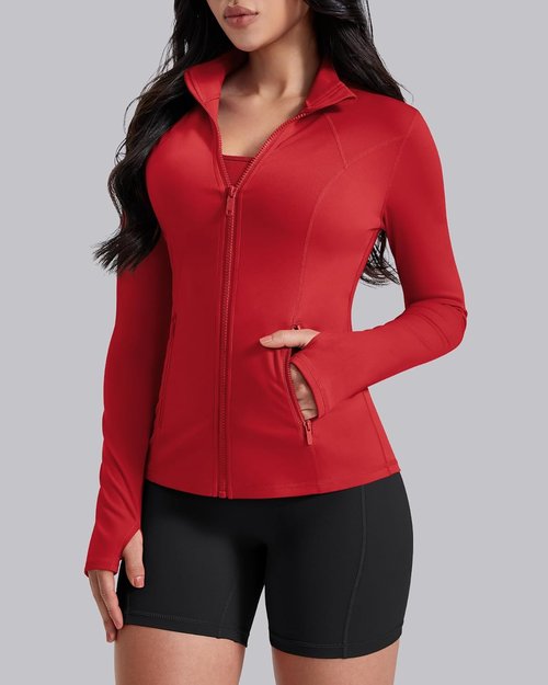 AVGO Women's Lightweight Athletic Zip-Up Jacket - Slim Fit Running Top with Pockets & Thumb Holes