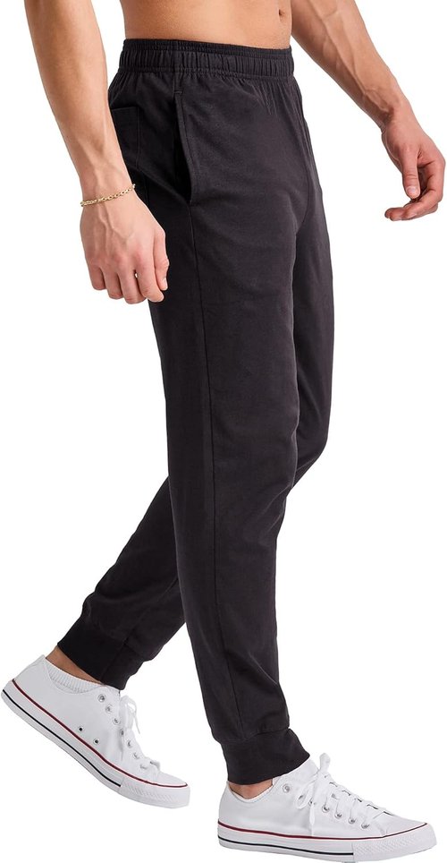 Hanes Men's Cotton Jersey Jogger - Comfortable Knit Sweatpants with Pockets | Cinched Cuff Design
