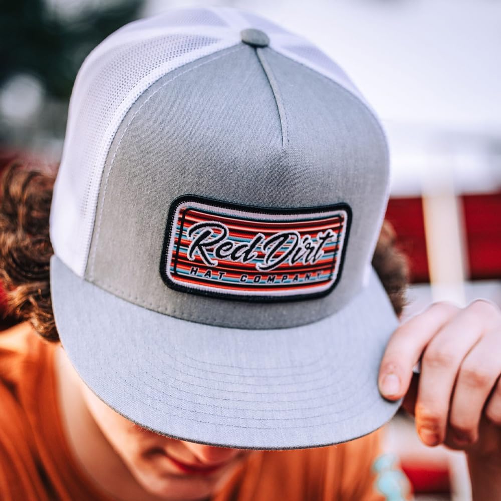 Red Dirt Hat Company Serape 2023 5-Panel Adjustable Snapback Hat, Trucker Cap w/Ventilated Mesh Back & Snap Back, Structured Baseball Cap for Men & Women - Heather Grey/White, One Size Fits All