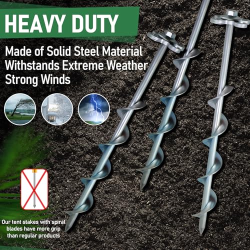 Heavy Duty Spiral Ground Anchors with Hook & Ring - 8 Pack, 12 Inch Tent Stakes for Tents, Canopies, Sheds, Swing Sets, Gazebos (Variation of THIS listing 8)