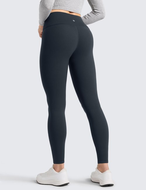 CRZ YOGA Matte Thermal Fleece Lined Leggings 28'' - Casual Lounge Workout Womens Yoga Full Length Pants Winter Warm True Navy Small
