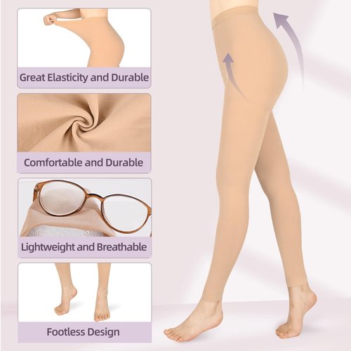 Wegitcs Compression Pantyhose for Women & Men, 2 Pairs Footless 20-30mmHg Medical Graduated Compression Leggings, Waist High Support Tights, Opaque Stockings for Varicose Veins Edema, Beige&Black M