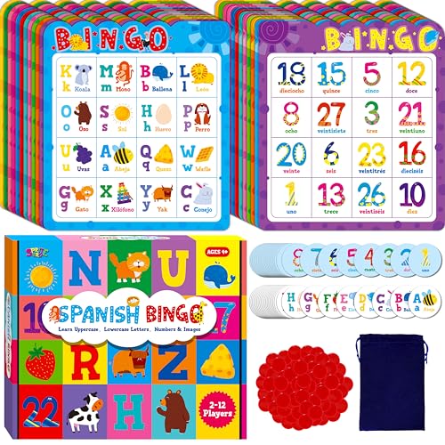 Spanish Bingo Game with Alphabet & Numbers - Educational Toy for Kids Ages 4+ - Variation: Spanish Alphabet Number Bingo Game
