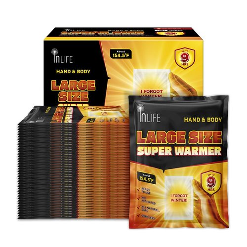 InLife Large Size Super Warmer for Hands and Body | All Natural & Safe, Instant Quick Heat, Easy & Comfort | Bigger & Wider Size, Air Activated, Single Use, Stable & Long-Lasting | Odorless, 40 Packs