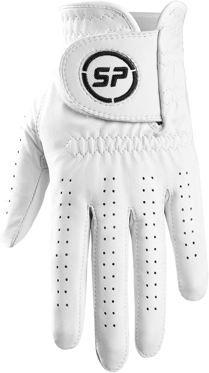 Skiennix Golf Gloves - 100% AAA Cabretta Leather, Ergonomic Ultra-Thin Design, Wear-Resistant White