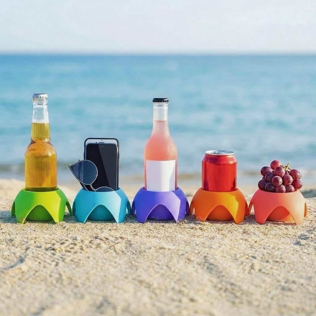 Uarzt Beach Vacation Essentials - 5-Pack Sand Coasters Drink Cup Holders | Multicolor Must-Haves for Summer Fun