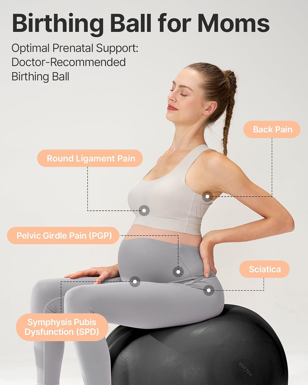 YOTTOY Pregnancy Ball - 1.8mm Thick Birthing Ball for Maternity Yoga & Exercise | Includes Pump