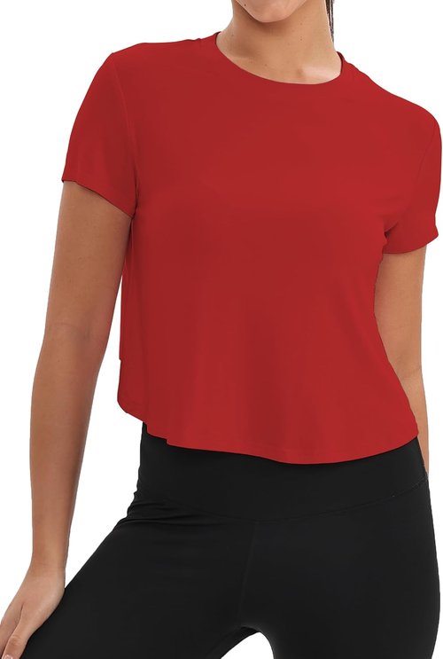 Mippo Women's Workout Tops - Short Sleeve Yoga Shirts for Gym & Running | Loose Fit Crop Top