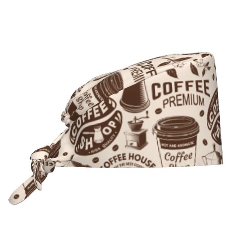 Coffe Working Caps with Sweatband for Men & Women Adjustable Tie Back Hat Nurse Surgical Caps