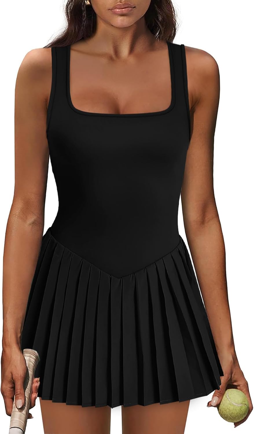 Skiennix Athletic Dress for Women - U Neck Tennis Dress with Built-In Shorts & Pockets, Sleeveless
