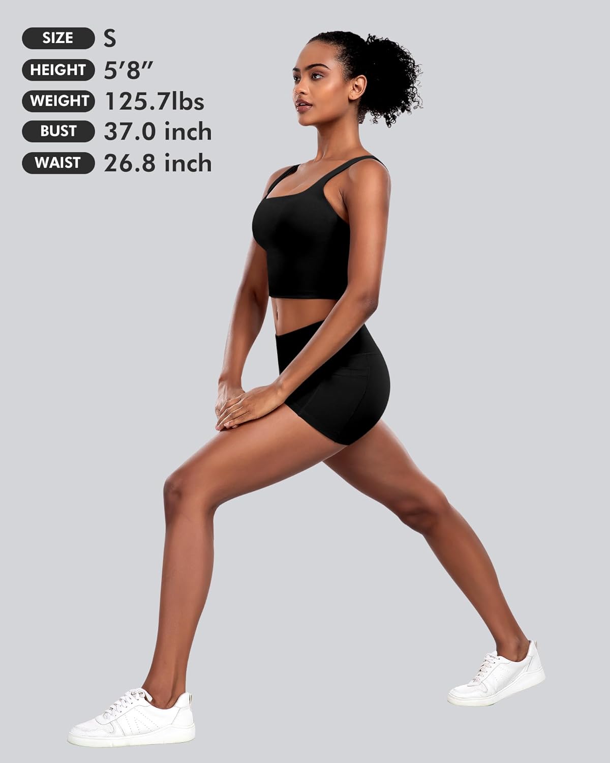 Skiennix Women's Sports Bras - 5-Pack Square Neck Longline Workout Crop Tops with Built-In Pads