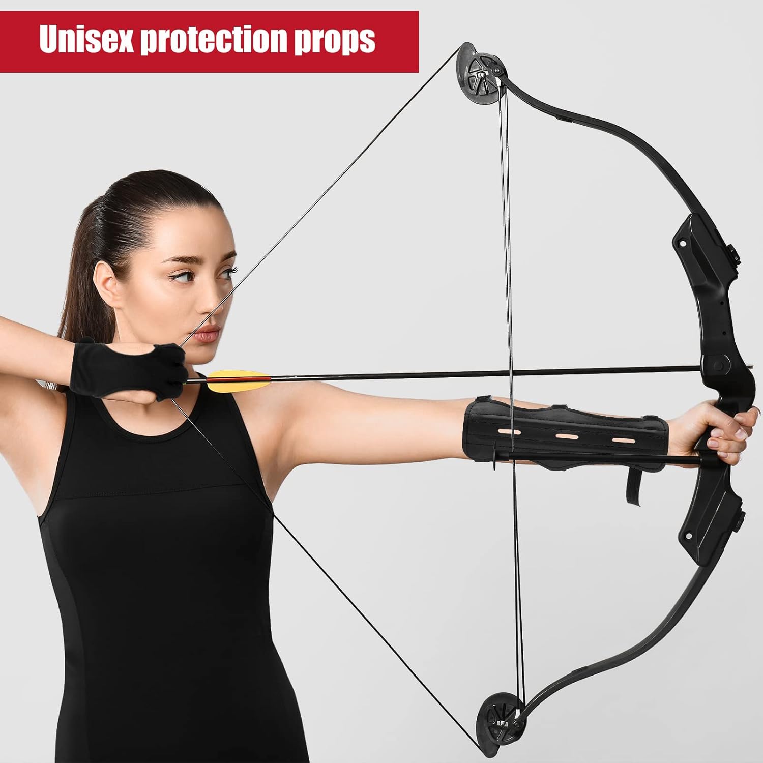 Sratte Archery Glove & Arm Guard Set - Adjustable 3-Strap Leather Bracer for Youth & Adults