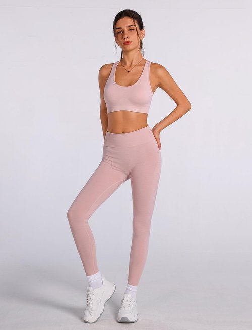 ABOCIW Workout Sets for Women Seamless High Impact Racerback Sports Bra Tummy Control Scrunch Butt High Waist Leggings 2 Piece Gym Yoga Outfits Cutout Pink Large