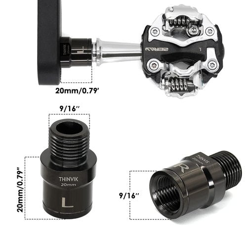 Thinvik Titanium Alloy Bike Pedal Extenders, Extended Pedal Spacer for 9/16 inch Bike Pedals, Pedal Extensions - Extended 20mm/ 0.79in