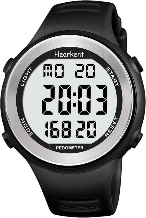 Hearkent Waterproof Pedometer Watch - Digital Step Counter with Light & Alarm | Fitness Tracker for Men & Women