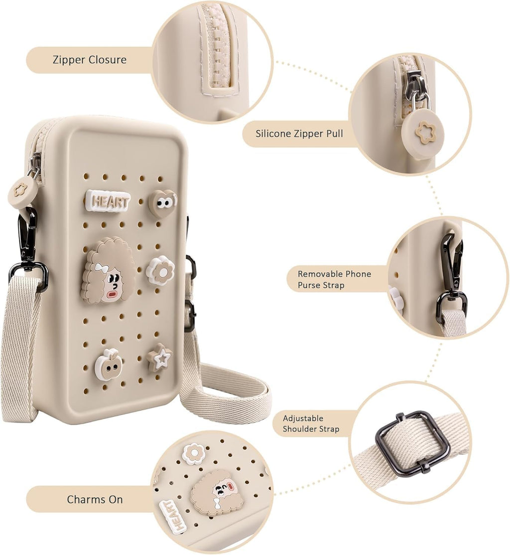 Skiennix Silicone Crossbody Bag - Waterproof & Lightweight Phone Purse with Adjustable Strap | Beige