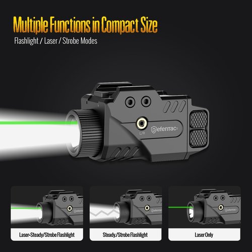 DEFENTAC Pistol Light & Green Laser Sight Combo - 800lm Tactical Flashlight with Magnetic Charging