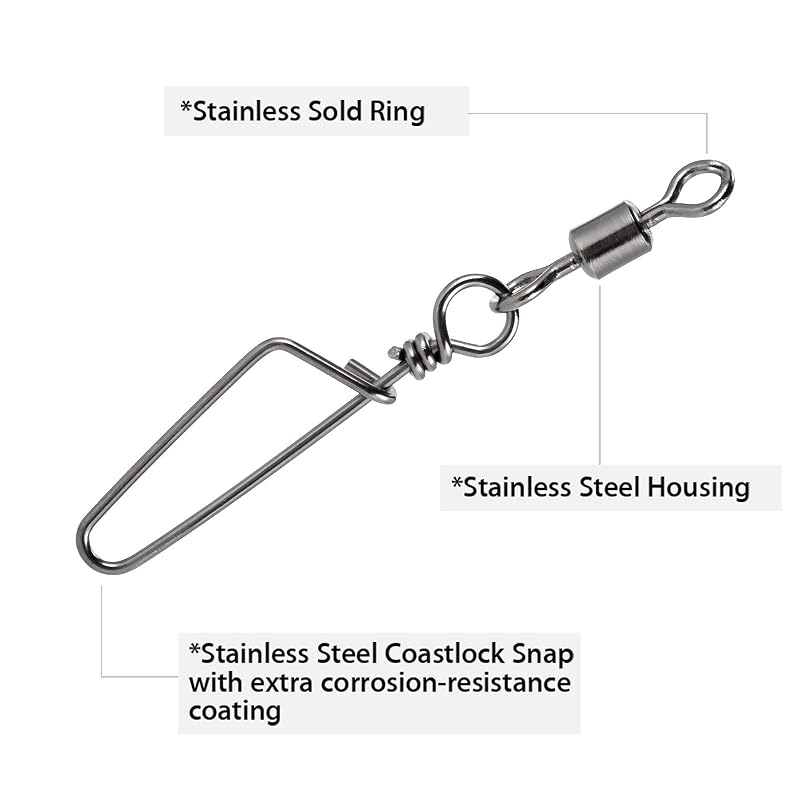 Dr.Fish 30 Pack Barrel Swivels, Stainless Steel Snap Crimps Lure Leader
