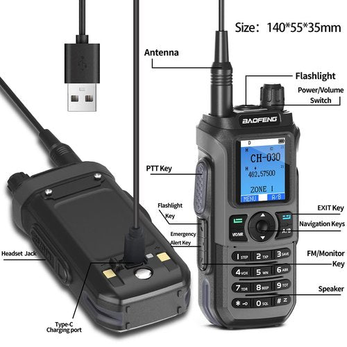 BAOFENG GMRS Handheld Radio Ham Radio Long Range GM21 Rechargeable Walkie Talkies,NOAA Weather Receiver GM-15 PRO 999 Channels Two Way Radio with USB-C Charger for Survival Gear Hunting,2 Pack