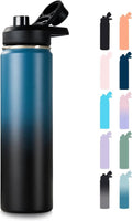Fijinhom 24 Oz Insulated Water Bottle - Double Wall Stainless Steel, BPA Free, Blue & Black