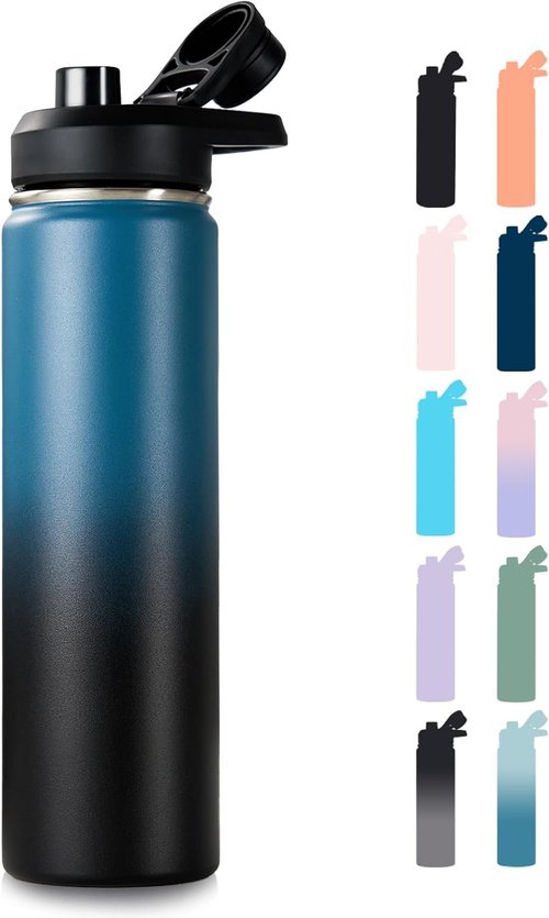 Fijinhom 24 Oz Insulated Water Bottle - Double Wall Stainless Steel, BPA Free, Blue & Black
